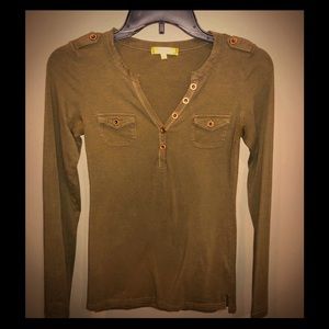 Olive Green Long Sleeve V-neck Shirt